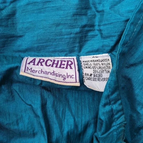 Vintage Archer Merchandising Inc Turquoise Zip Up Wind Breaker -  Woman XL - Picture 5 of 6